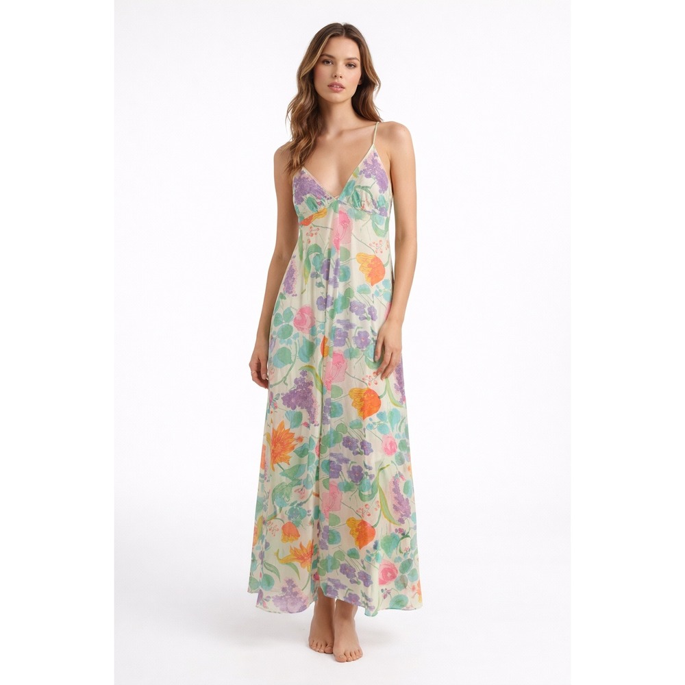 Vanity Fair Nightgown Vintage 70s Floral Maxi 32 Multicolor Womens
